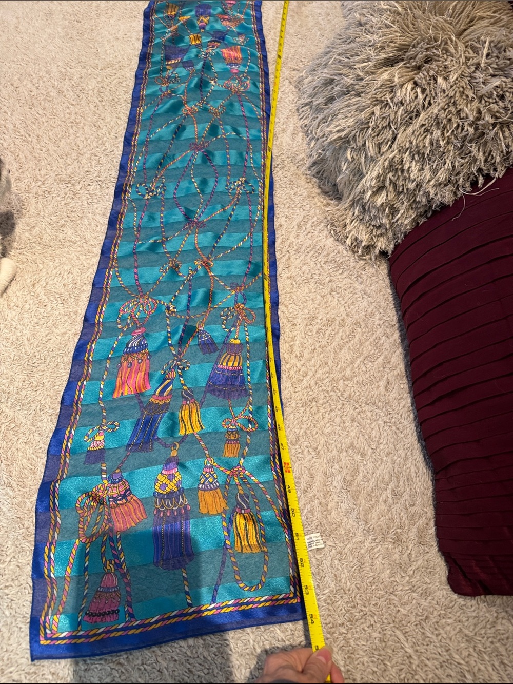 Teal Tassel Print Silk Scarf made in Italy